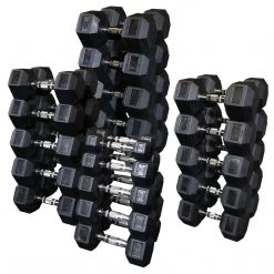 Body Solid Commercial 5-100lb Rubber Hex Dumbbell Set With Contoured Handles