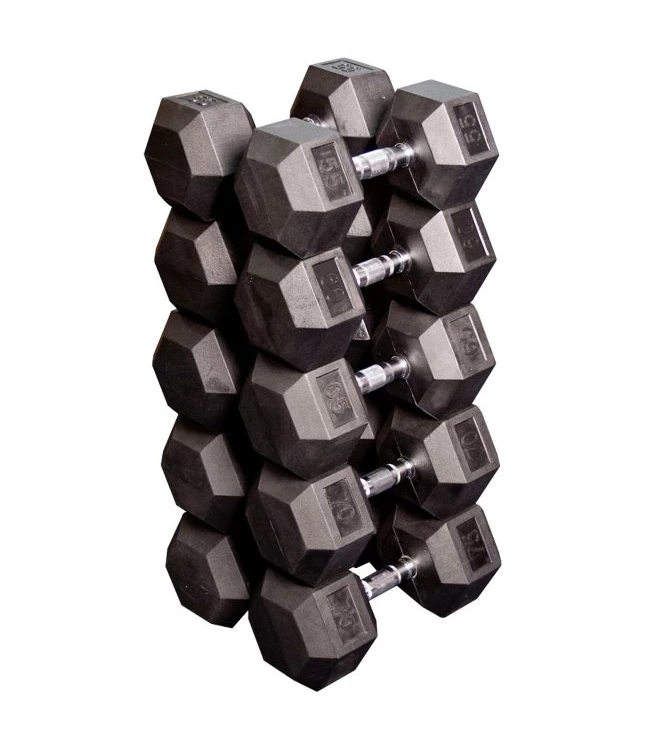 Body Solid Commercial 55 - 75lb Rubber Hex Dumbbell Set 1 Body Solid Commercial 55 - 75lb Rubber Hex Dumbbell Set