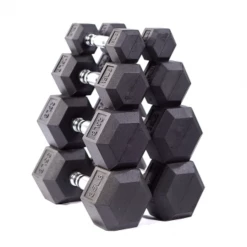 Strength Rubber Hex Dumbbell Set Chrome Handle 10-50 Lbs (New)